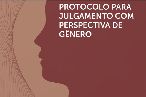 Arte Gráfica com o perfil de um rosto e sobre ele o texto "protocolo para julgamento com perspectiva de gênero"