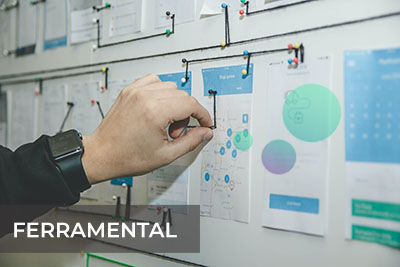 Ferramental: imagem de painel com folhas de papel com gráficos e uma mão humana
