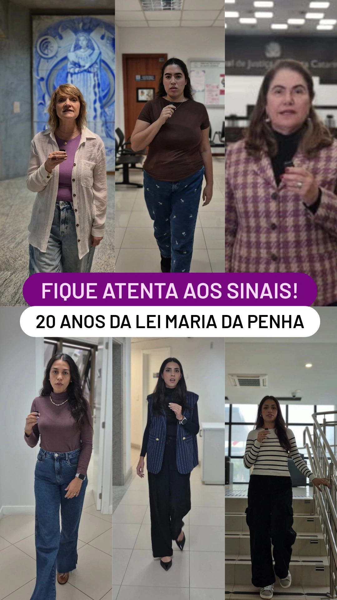 Montagem de foto com seis mulheres caminhando e olhando em direção à câmera
