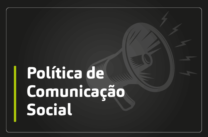 Banner com o texto Política de Comunicação Social do PJSC e um megafone ao fundo