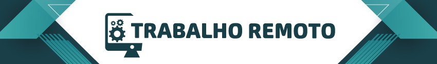 Trabalho remoto. Imagem gráfica de uma tela de computador com 3 engrenagens na área de trabalho.