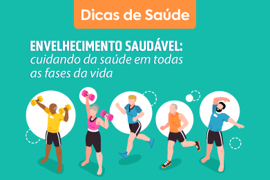Banner com fundo verde claro e ilustração de várias pessoas praticando atividade física
