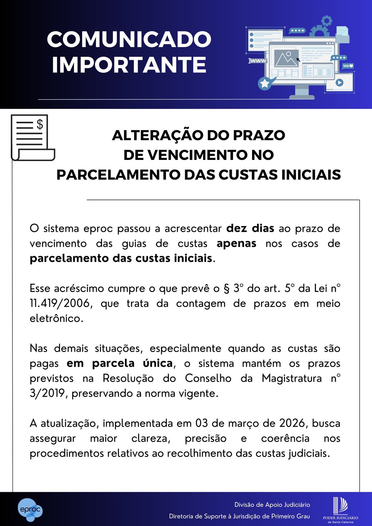 imagem com o texto inserido no campo versão textual do comunicado