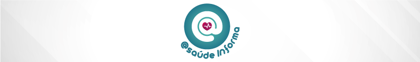 Banner com logo @saudeinforma com elemento gráfico de um arroba com um coração vermelho no centro 