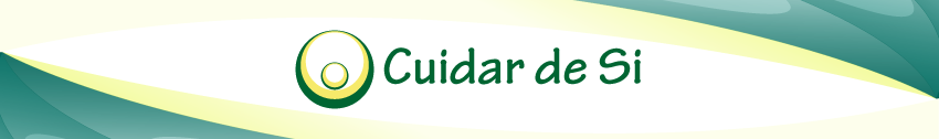 No centro da imagem o texto Cuidar de Si. No lado esquerdo do texto a imagem de um círculo verde e amarelo com um círculo menor dentro.