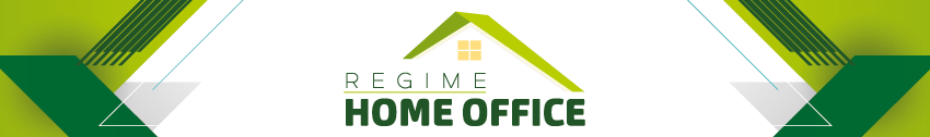 Banner Regime Home Office com ícones remetendo a um telhado e uma janela, além de elementos gráfico em verde nas laterais