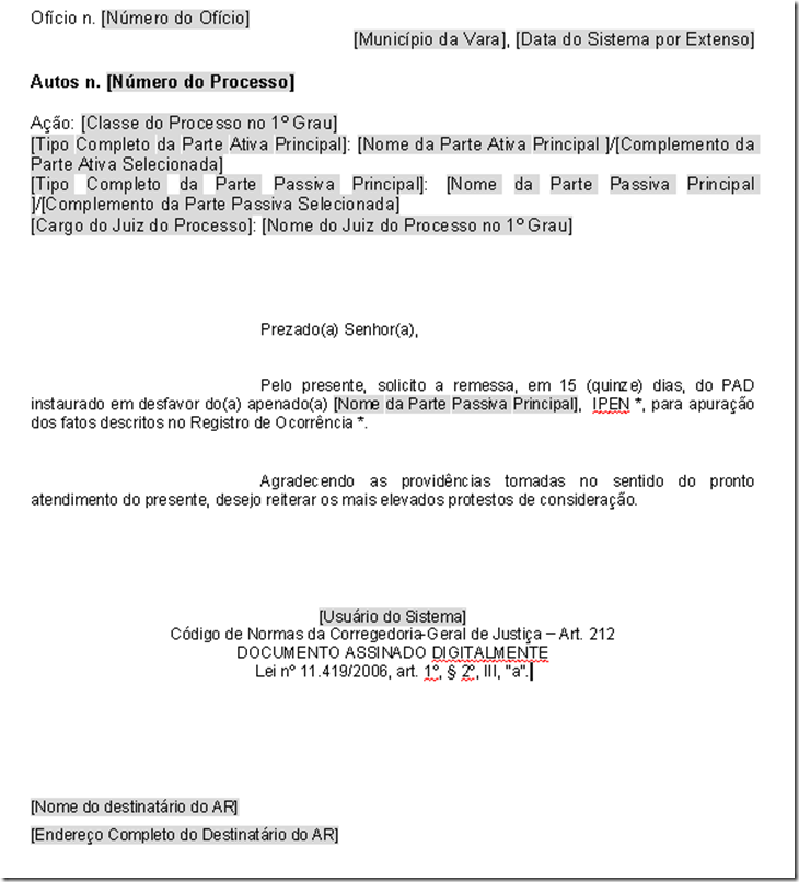 Novo modelo de ofício - Primeiro Grau - Processo Eletrônico SAJ - Poder  Judiciário de Santa Catarina
