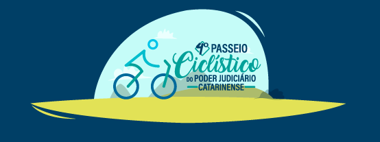 Banner com fundo azul marinho e logo do 4º Passeio Ciclístico do PJSC com ilustração de uma pessoa andando de bicicleta