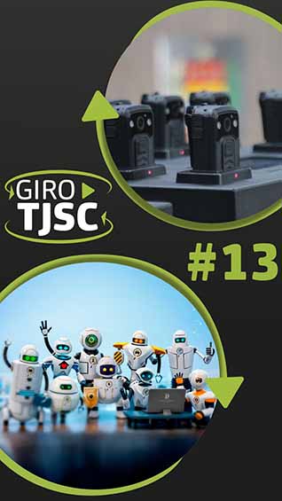 Banner com imagens das principais notícias e o logo do GIRO TJSC à esquerda