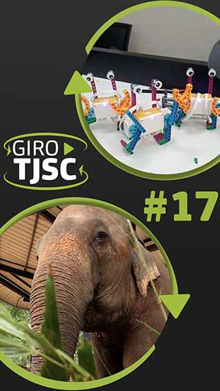 Banner com imagens das principais notícias e o logo do GIRO TJSC no centro
