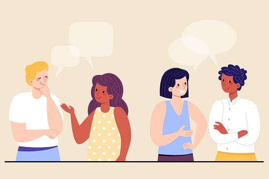 Desenho representativo de pessoas conversando