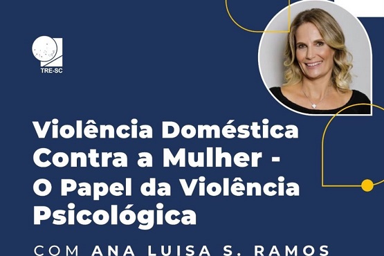 Arte gráfica em azul escuro para palestra sobre Violência psicológica