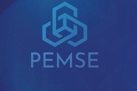 Arte gráfica em tons de azul com escrito PEMSE e símbolo de hexágonos conectados acima da sigla.