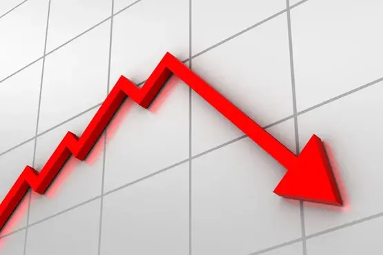 A imagem mostra uma seta vermelha apontando para baixo, com um formato em zigue-zague. A seta está sobre um fundo quadriculado, que parece ser um gráfico.