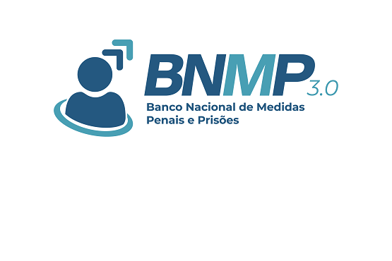 A imagem é um logotipo do Banco Nacional de Medidas Penais e Prisões (BNMP 3.0). À esquerda, há um ícone de uma pessoa estilizada em azul escuro, com duas setas apontando para cima à direita da cabeça. À direita do ícone, estão as letras "BNMP" em azul escuro e azul claro, seguidas pelo número "3.0" em azul claro. Abaixo das letras, está escrito "Banco Nacional de Medidas Penais e Prisões" em azul escuro. O fundo da imagem é branco.
