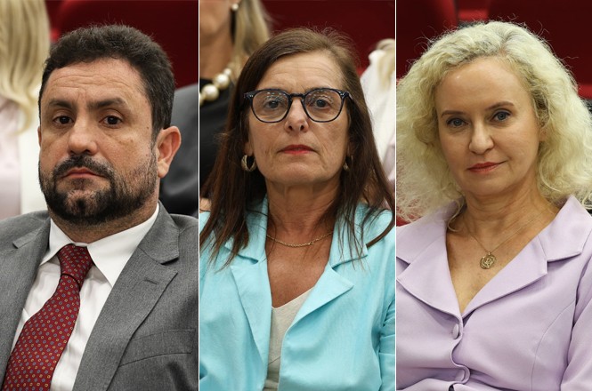 A imagem mostra Alexandre Reynaldo de Oliveira Graziotin e as procuradoras de Justiça Gladys Afonso e Monika Pabst. Fotos deles estão dispostas lado a lado, eles não estão no mesmo ambiente.