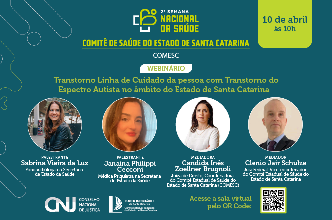 Arte gráfica: cartaz de webinar em layout institucional, fundo ilustrado, evento de saúde pública, divulgando encontro em verde, azul e amarelo