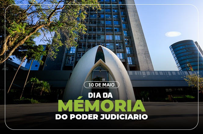 Arte digital: ilustração da Justiça sobre documentos antigos marca o Dia da Memória do Poder Judiciário.
