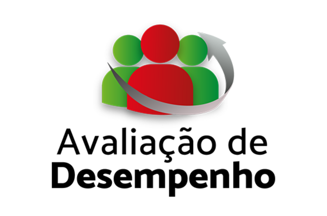 Imagem horizontal: arte gráfica com ícone de pessoas e seta circular, destacando avaliação de desempenho, clima de gestão e desenvolvimento profissional.