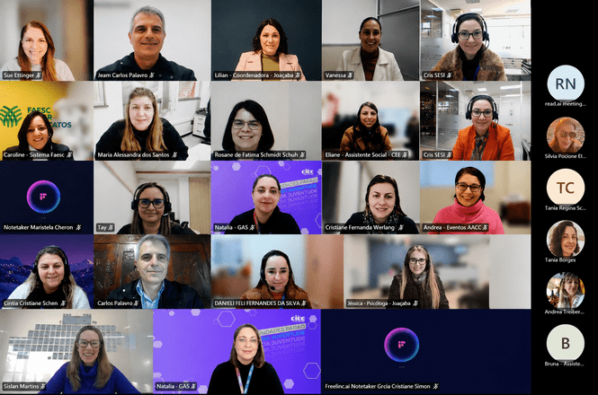 Foto horizontal: captura de tela de reunião virtual reúne magistrados, servidores e profissionais de diferentes instituições durante encontro on-line sobre políticas públicas voltadas à infância e à juventude.