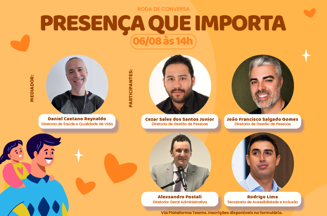 Arte gráfica: card divulga a roda de conversa "Presença que Importa"