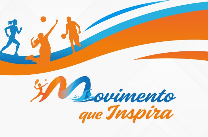 Arte gráfica: card “Movimento que Inspira” reúne ilustrações de pessoas praticando diferentes esportes.