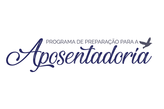Arte horizontal apresenta logotipo azul do Programa de Preparação para a Aposentadoria, com desenho de pássaro.