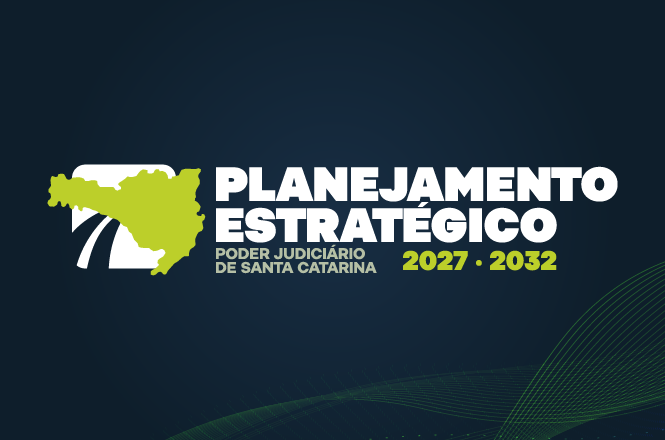 Arte horizontal: identidade visual do Planejamento Estratégico do Poder Judiciário de Santa Catarina para o período de 2027 a 2032.