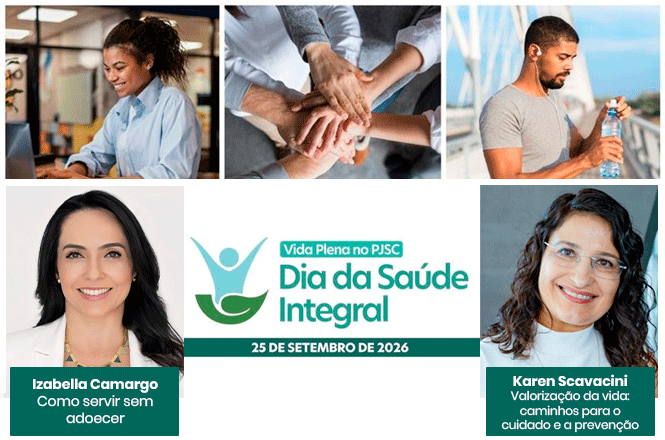 Arte horizontal: campanha Dia da Saúde Integral reúne fotos de pessoas e palestrantes Izabella Camargo e Karen Scavacini.